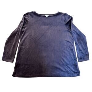 J. JILL Women's Velour Tunic Shirt LARGE PETITE Pure Eggplant Purple Boatneck